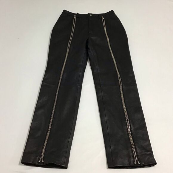 LPA Black Leather High Waist Straight Leg Front Zipper Leg Pants Size XS - Picture 4 of 16